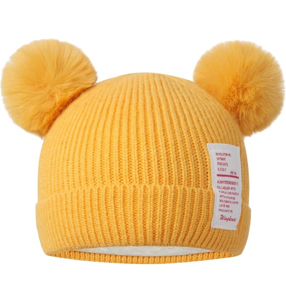 ABRONDA Other - Cheerful Yellow Pom-Pom Kids Hat